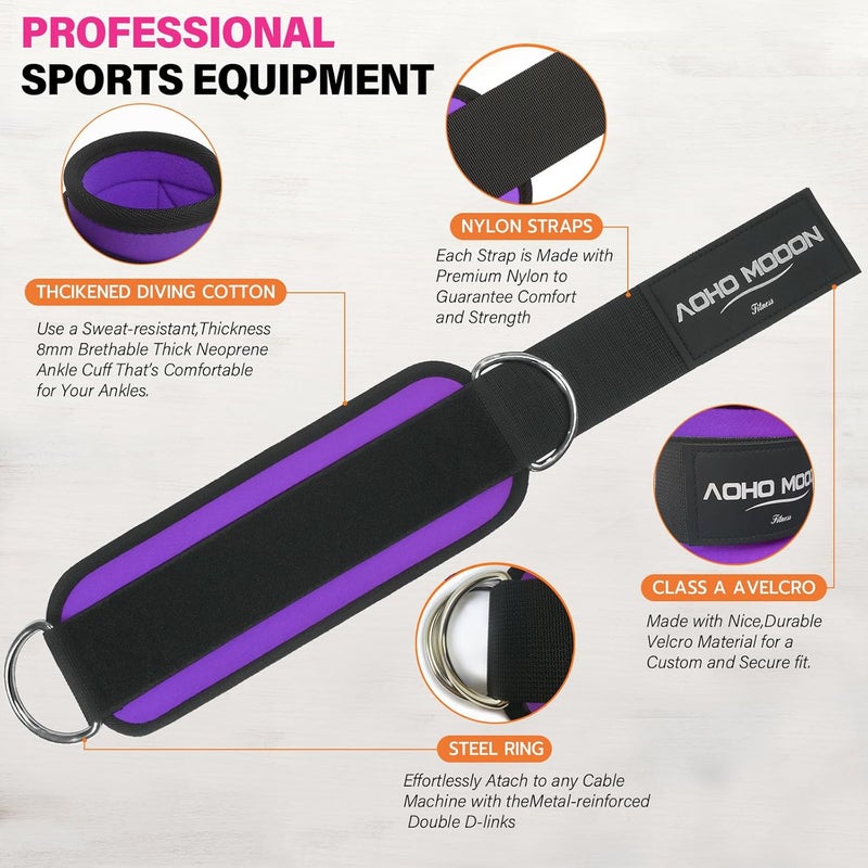 AOHO MOOON Ankle Strap for Cable Machine Attachments, Gym Accessories for Women and Men, Neoprene Ankle Cuffs for glute Kickback, Leg Workouts ande Booty Hip Abductors Exercise - Image 4
